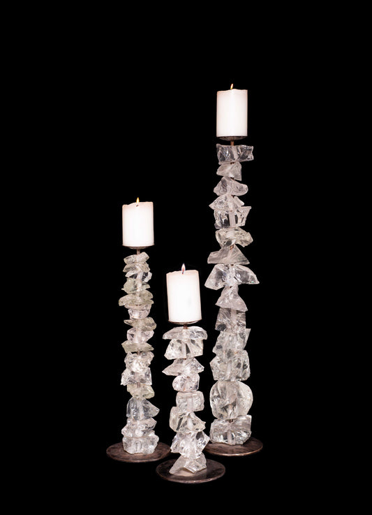 Set of 3 Crystal Pillar Candle Holders