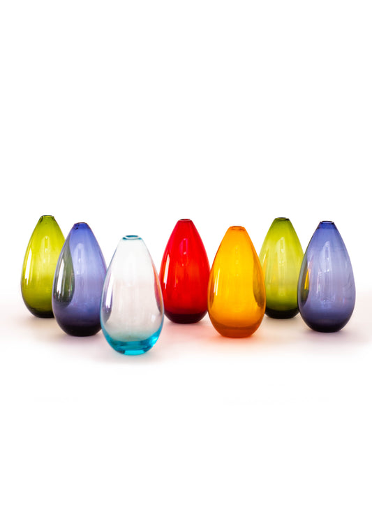 Set of 7 Teardrop-Shaped Glass Vases