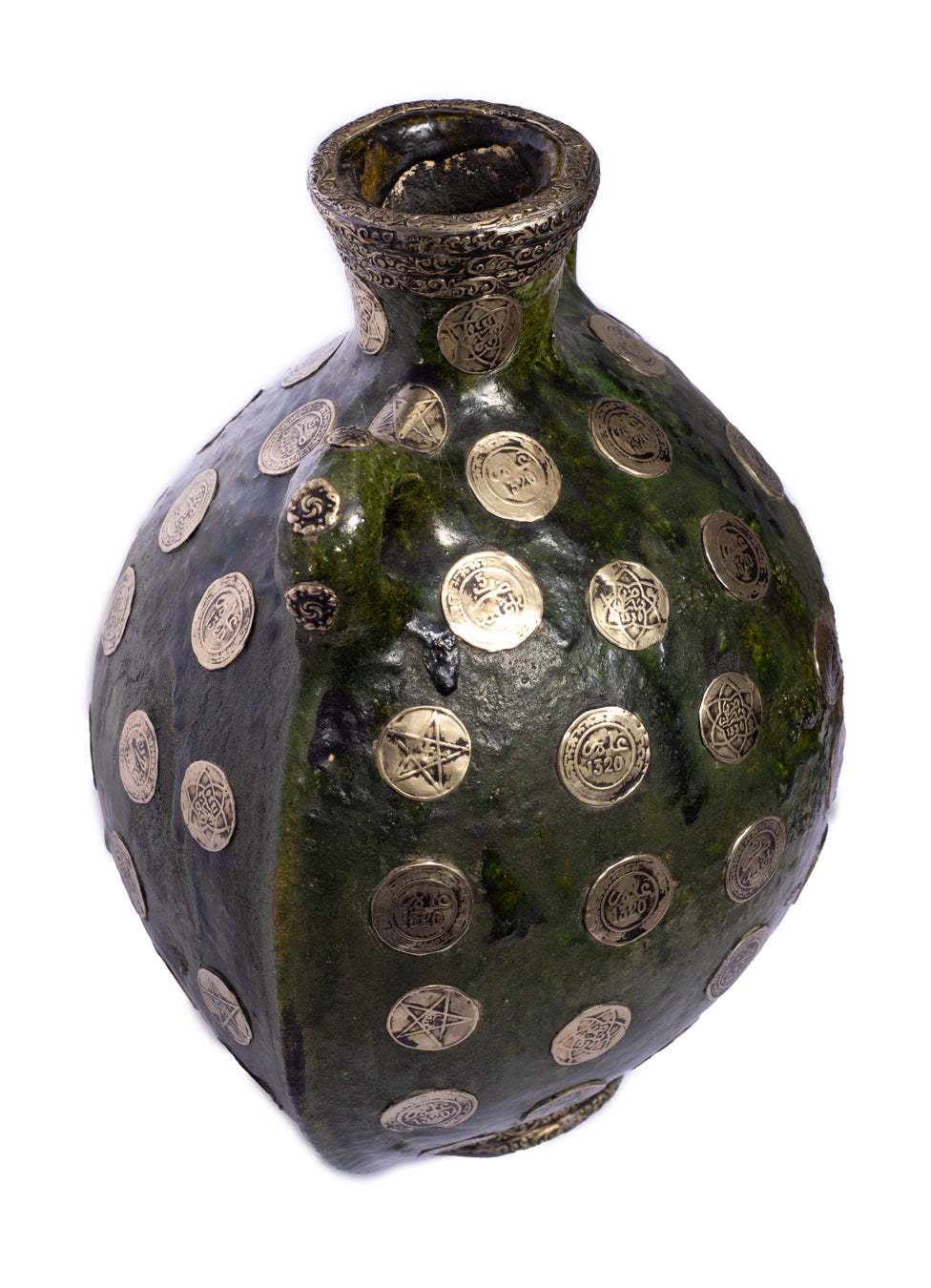 Vintage Moroccan Coin Embellished Vase