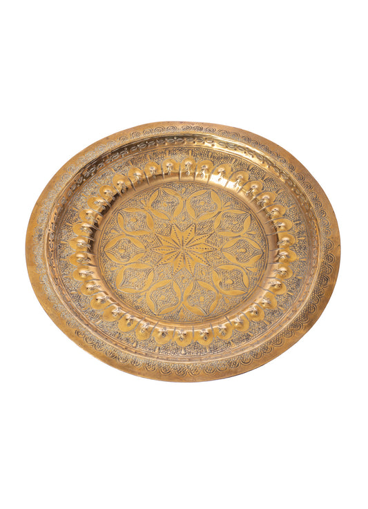 Vintage Large Moroccan Round Brass Tray
