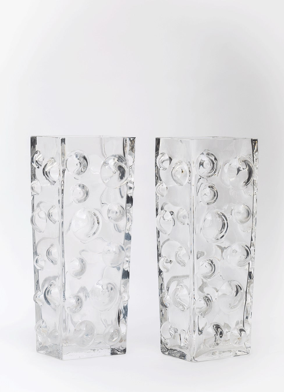 Set of 2 Vintage 1960s Rectangular Bubble Glass Vases