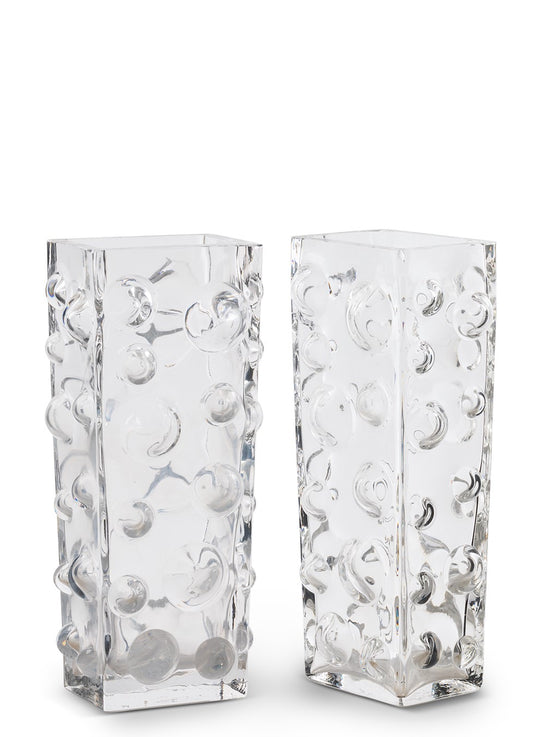 Set of 2 Vintage 1960s Rectangular Bubble Glass Vases