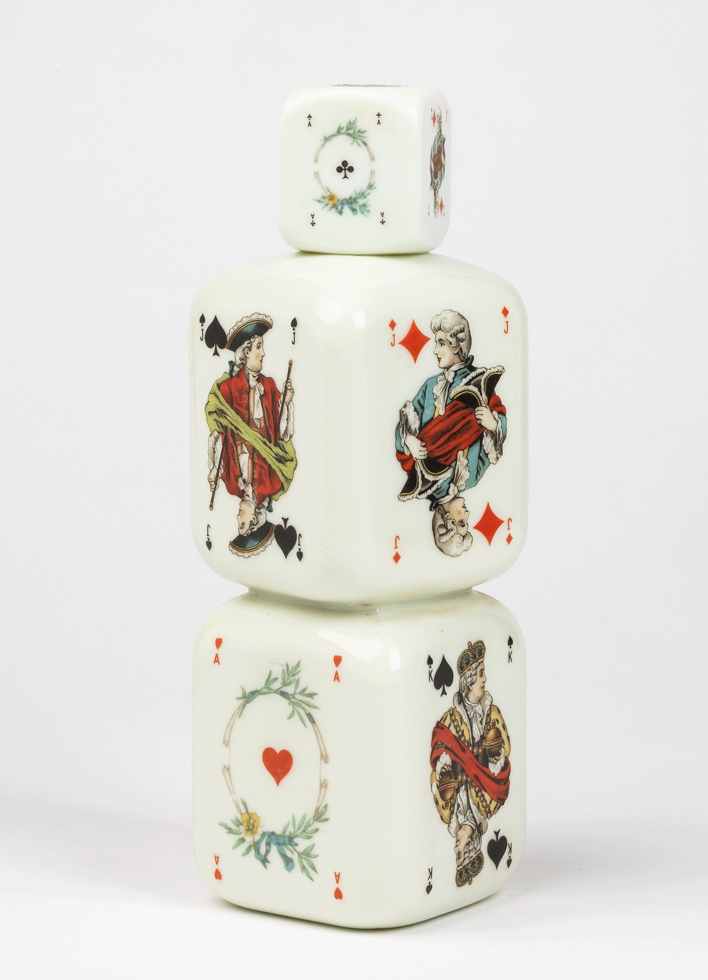 Italian 1950s Milk Glass Decanter with Playing Card Design