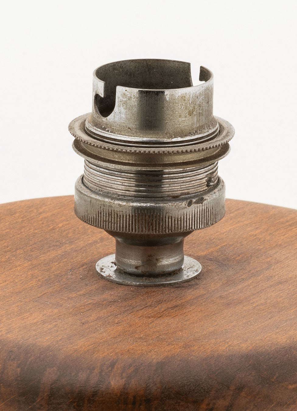 Vintage 1970s Lamp Base - Walnut Wood & Chrome-Plated Brass