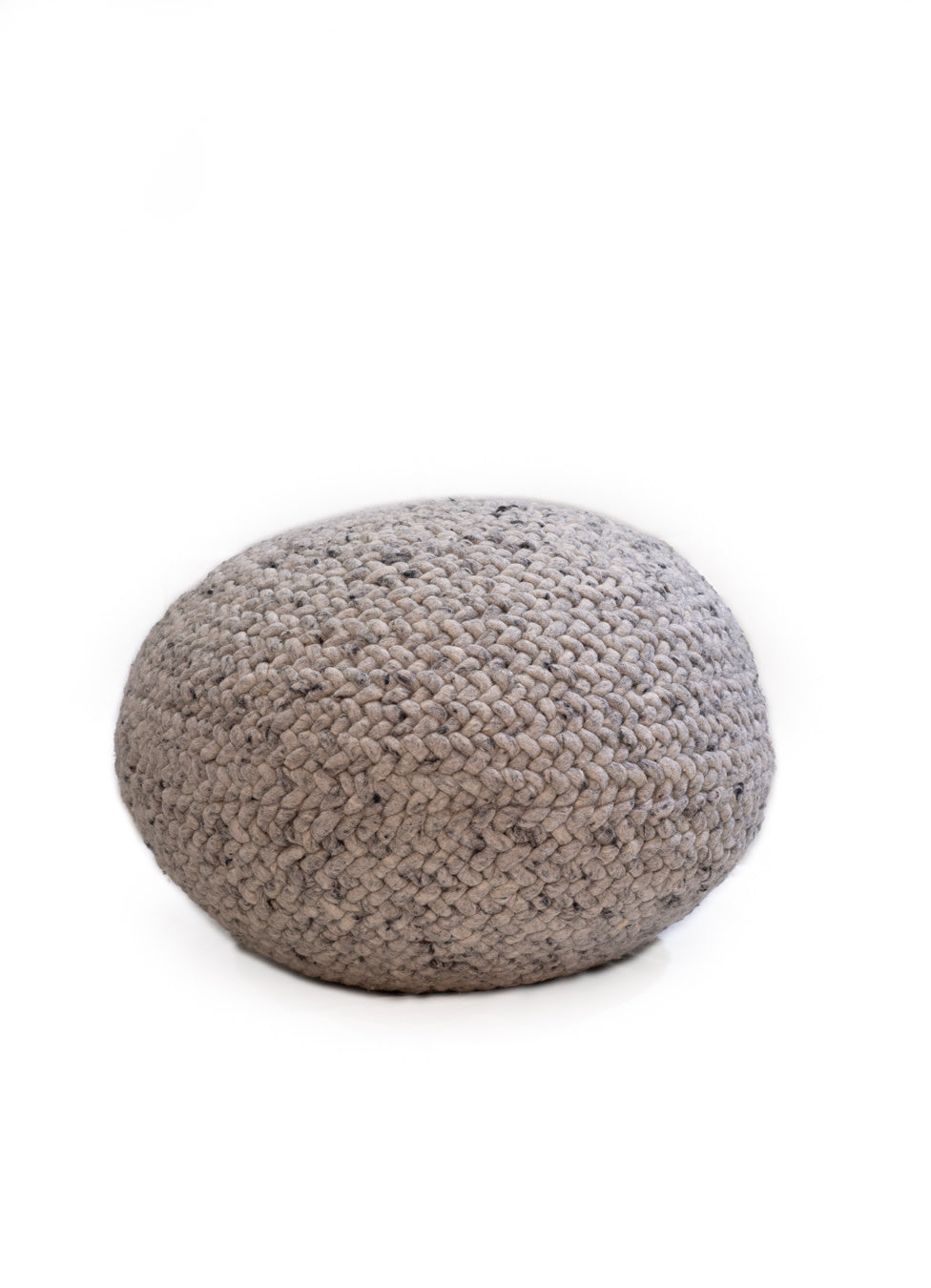 Handwoven Beige Round Wool Pouf