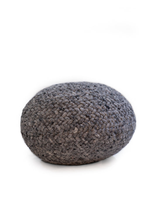 Handwoven Dark Grey Round Wool Pouf