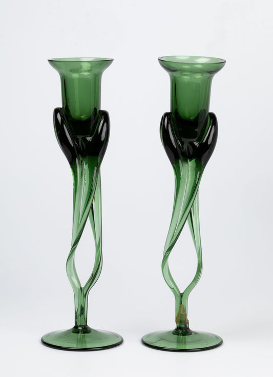 Set of 2 Vintage 1970s Murano Glass Candleholders