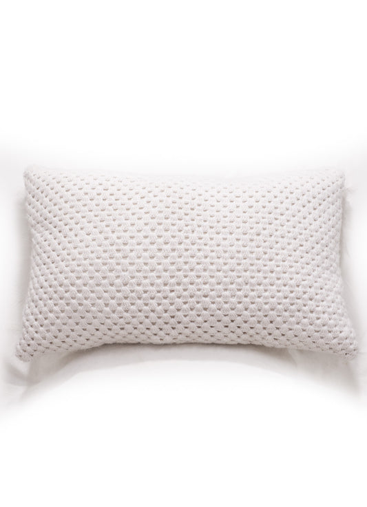 Handknitted White Crochet Wool Cushion