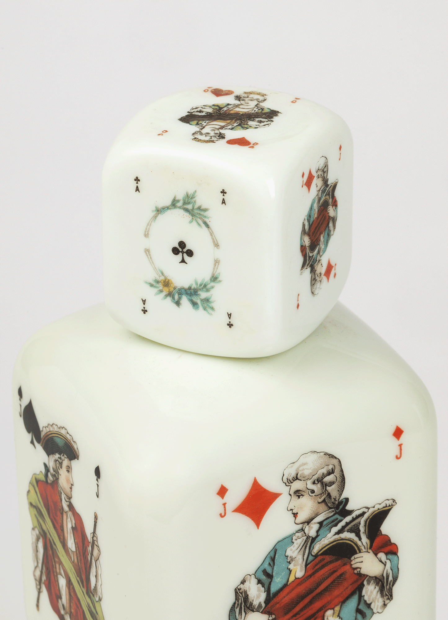 Italian 1950s Milk Glass Decanter with Playing Card Design
