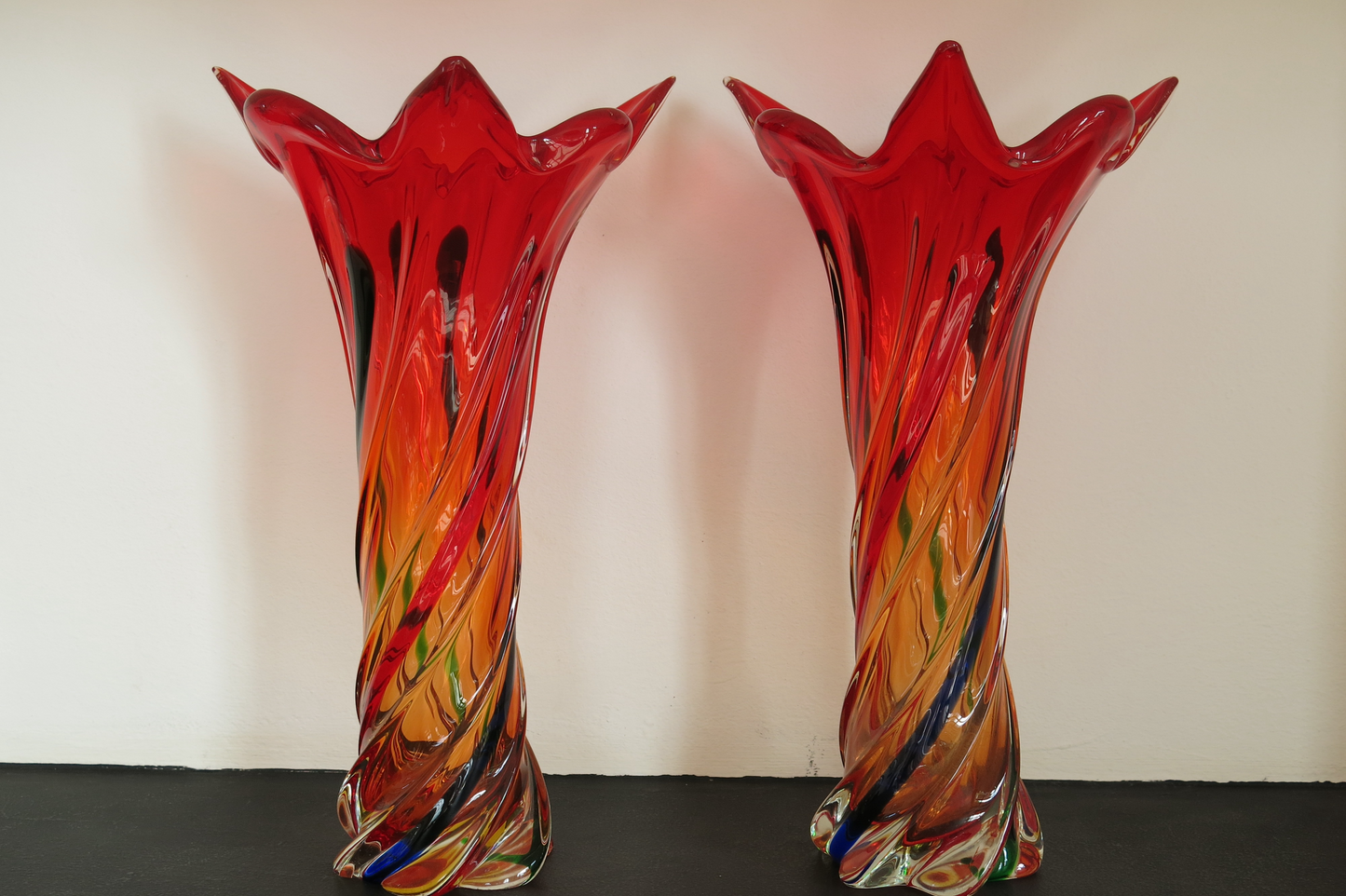 Pair of 2 Vintage 1960s Italian Handblown Murano Glass Vases