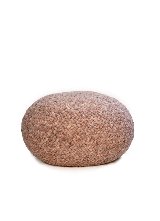 Handwoven Sand Coloured Round Wool Pouf